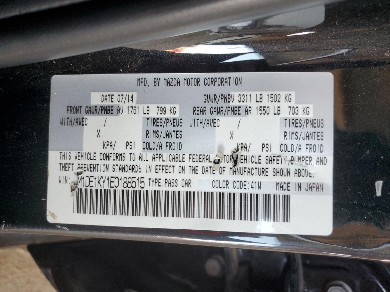 2014 Mazda Mazda2 Sport VIN: JM1DE1KY1E0188515 Lot: 62463065