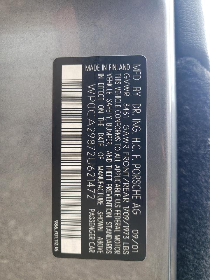 2002 Porsche Boxster VIN: WP0CA29872U621472 Lot: 61484275