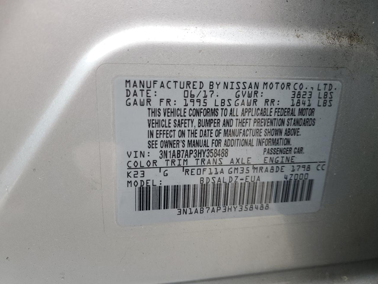 3N1AB7AP3HY358488 NISSAN SENTRA 2017