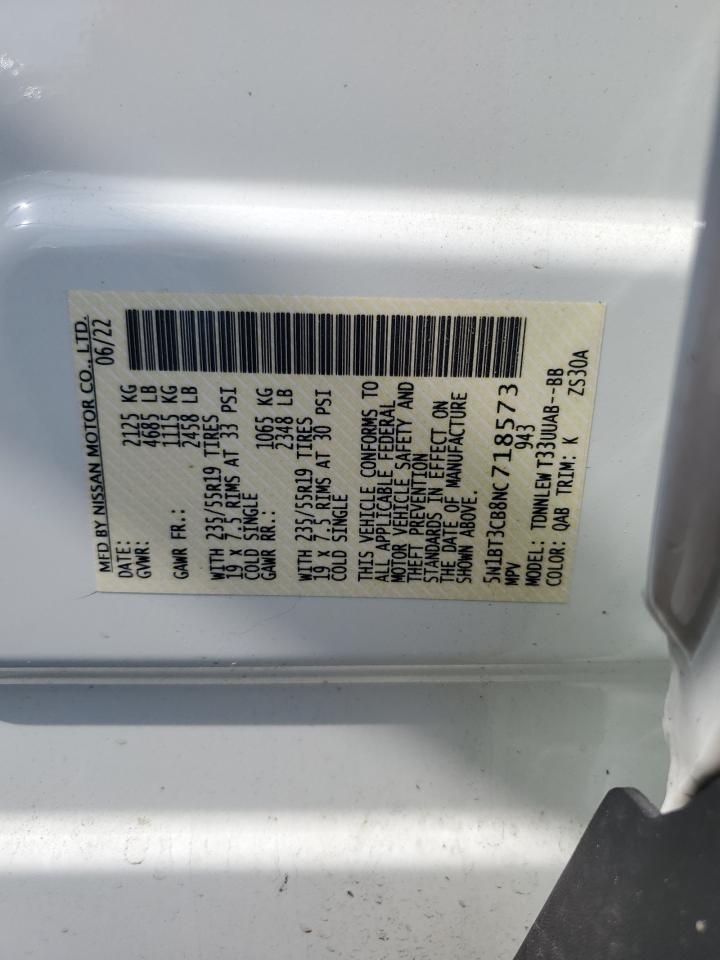 2022 Nissan Rogue Sl VIN: 5N1BT3CB8NC718573 Lot: 60882415