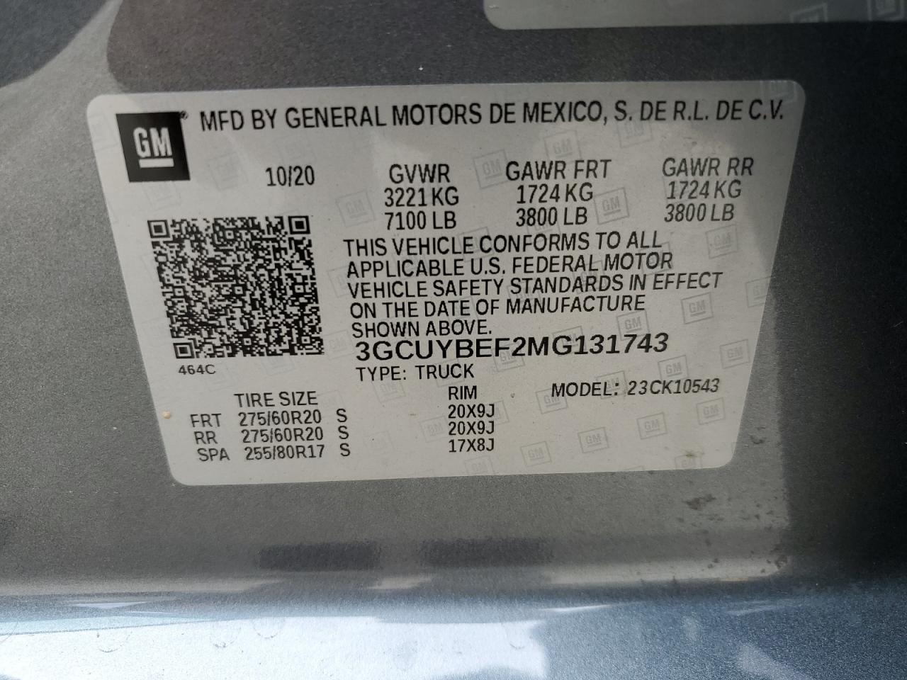 2021 Chevrolet Silverado K1500 Custom VIN: 3GCUYBEF2MG131743 Lot: 61292915