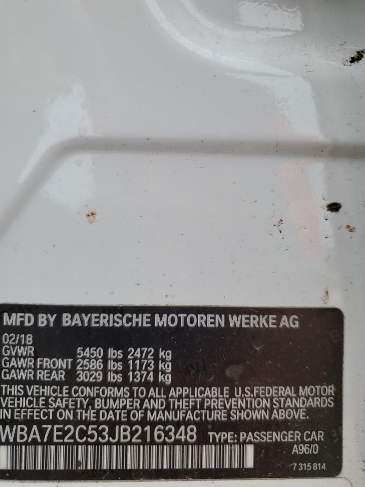 2018 BMW 740 I VIN: WBA7E2C53JB216348 Lot: 62090275