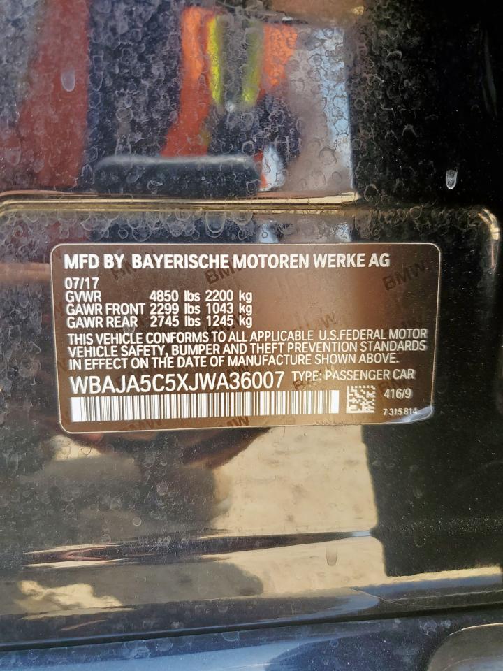 2018 BMW 530 I VIN: WBAJA5C5XJWA36007 Lot: 60417045