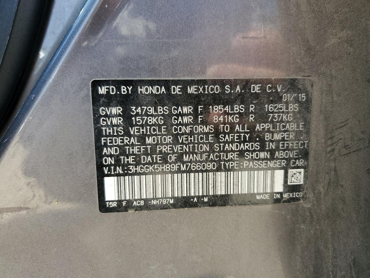 2015 Honda Fit Ex VIN: 3HGGK5H89FM766090 Lot: 62763825