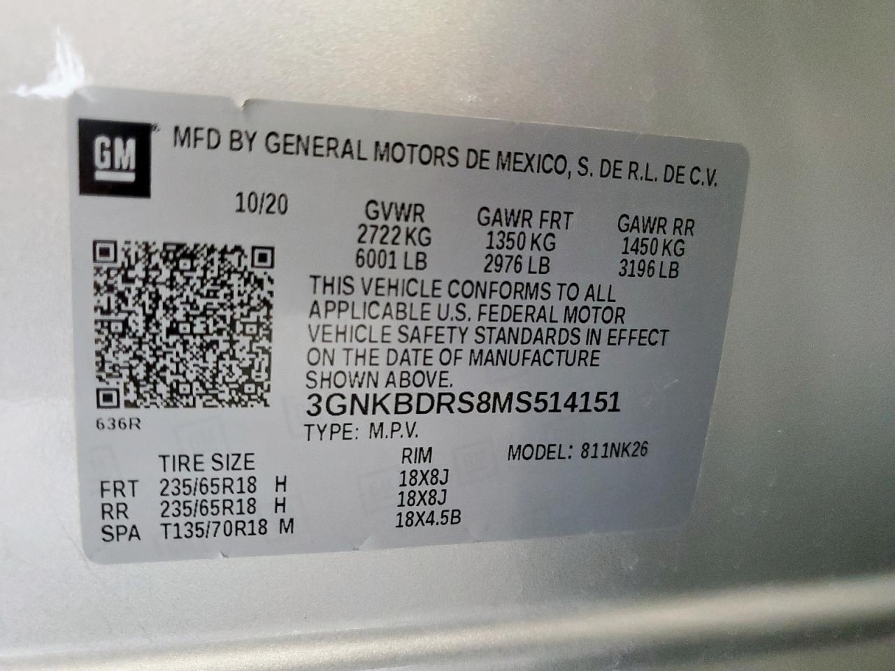 2021 Chevrolet Blazer 3Lt VIN: 3GNKBDRS8MS514151 Lot: 61268855