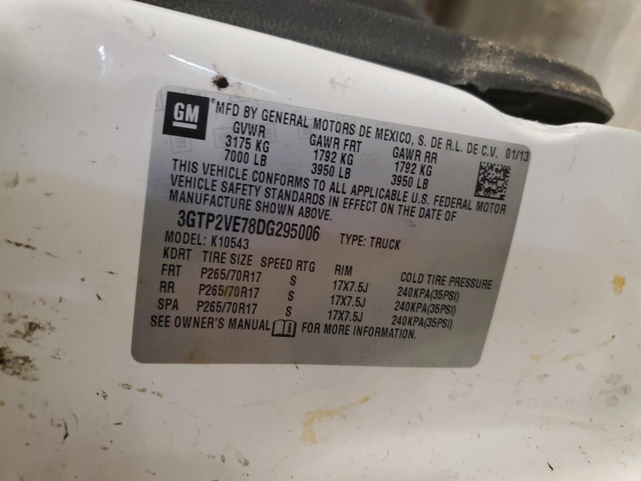 2013 GMC Sierra K1500 Sle VIN: 3GTP2VE78DG295006 Lot: 60847175