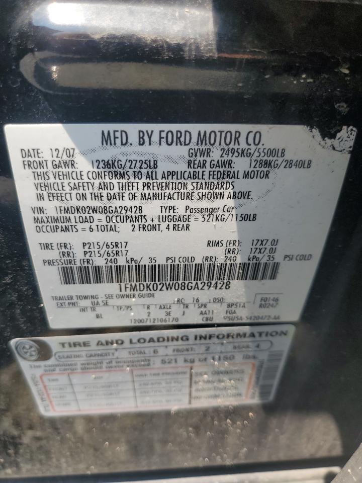 2008 Ford Taurus X Sel VIN: 1FMDK02W08GA29428 Lot: 58902675