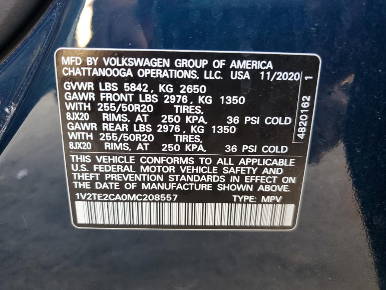 2021 Volkswagen Atlas Cross Sport Sel Premium VIN: 1V2TE2CA0MC208557 Lot: 59759855