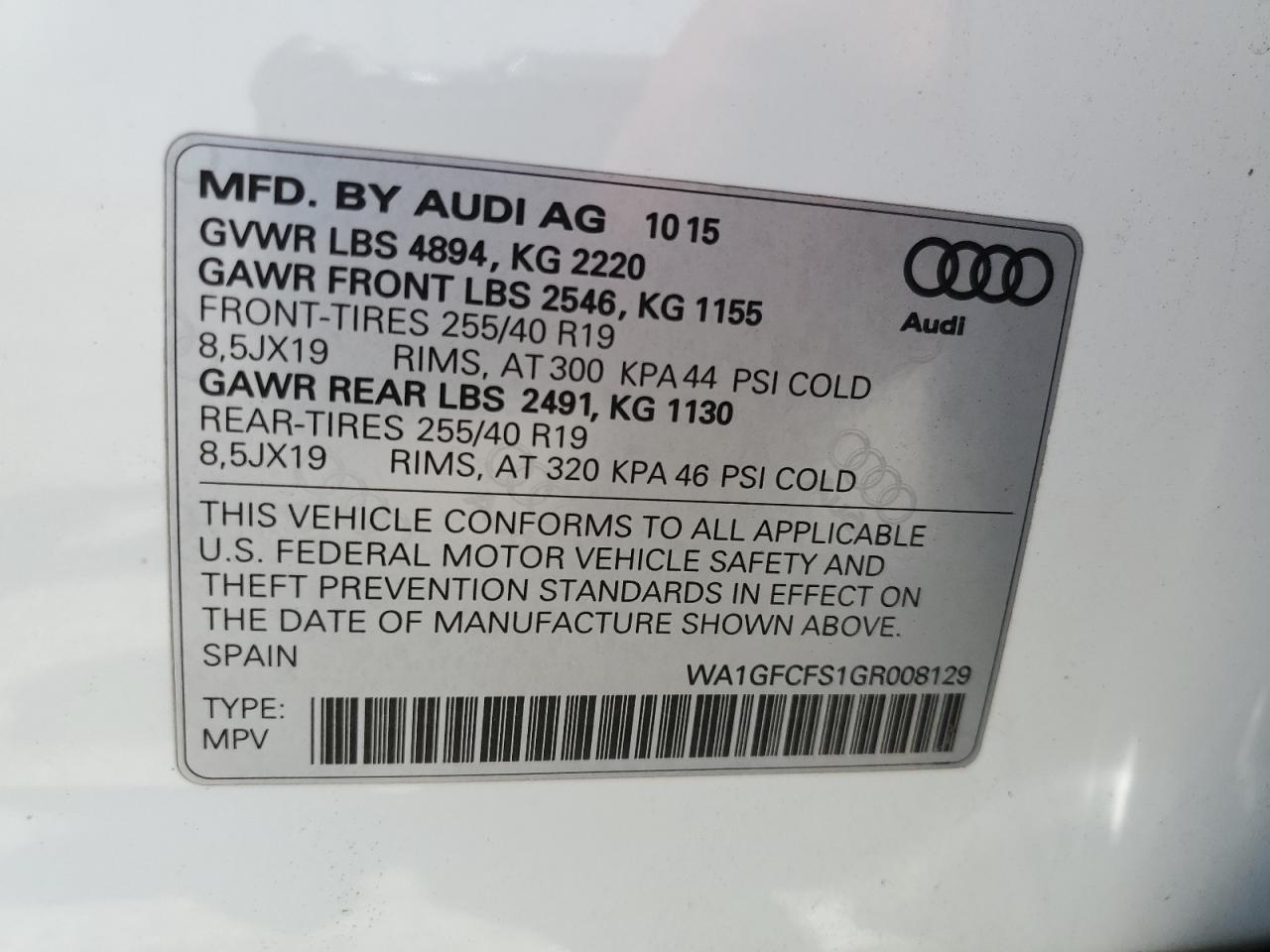 2016 Audi Q3 Prestige VIN: WA1GFCFS1GR008129 Lot: 62141255