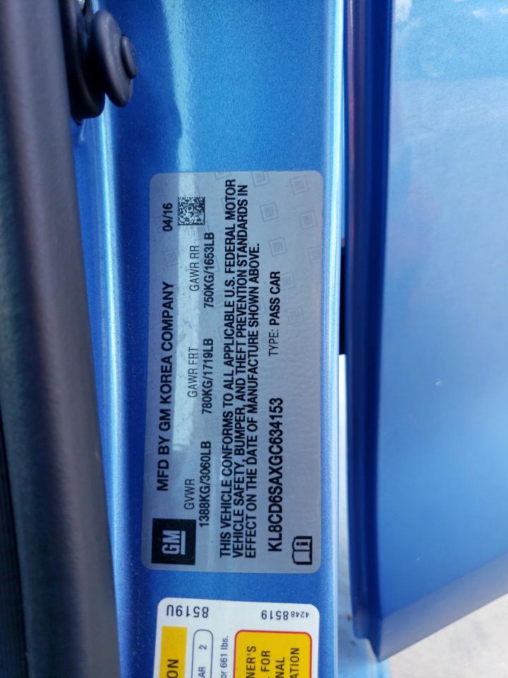 2016 Chevrolet Spark 1Lt VIN: KL8CD6SAXGC634153 Lot: 62353205