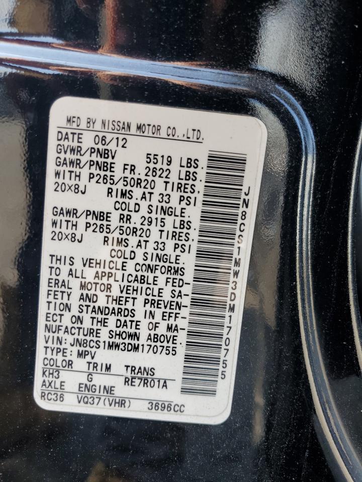 2013 Infiniti Fx37 VIN: JN8CS1MW3DM170755 Lot: 61938535