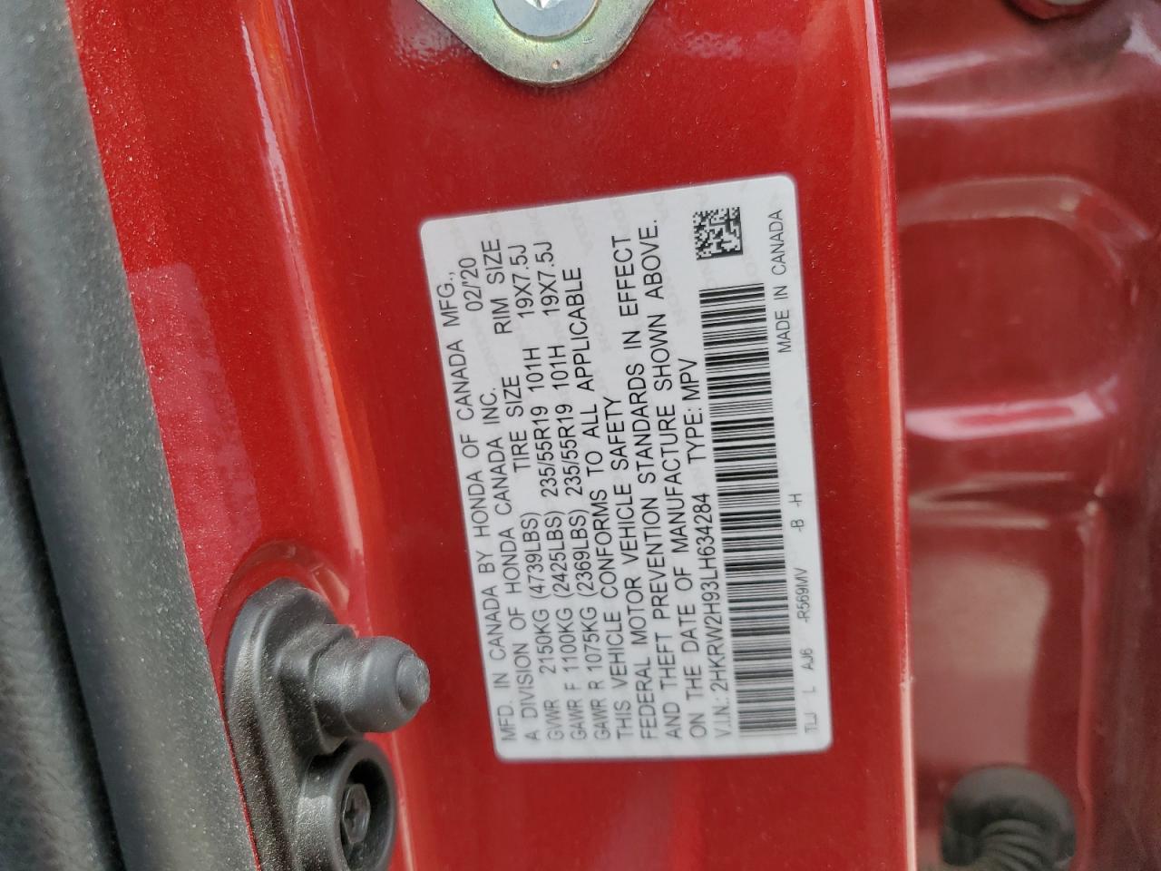 2020 Honda Cr-V Touring VIN: 2HKRW2H93LH634284 Lot: 62579805