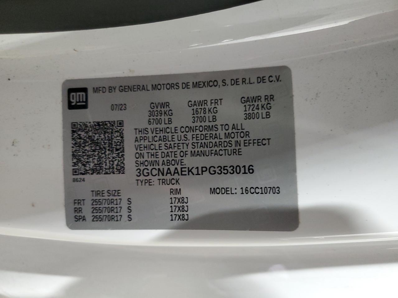 3GCNAAEK1PG353016 CHEVROLET ALL Models 2023