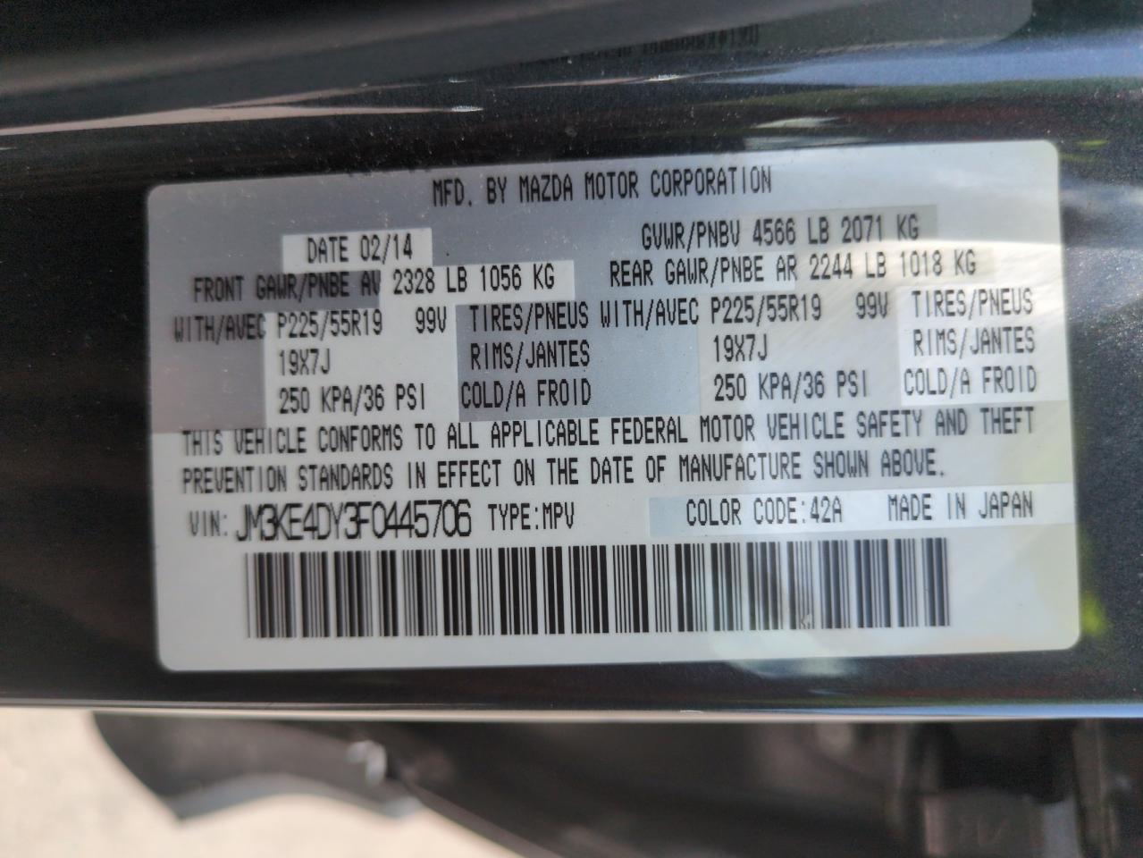 2015 Mazda Cx-5 Gt VIN: JM3KE4DY3F0445706 Lot: 62418755