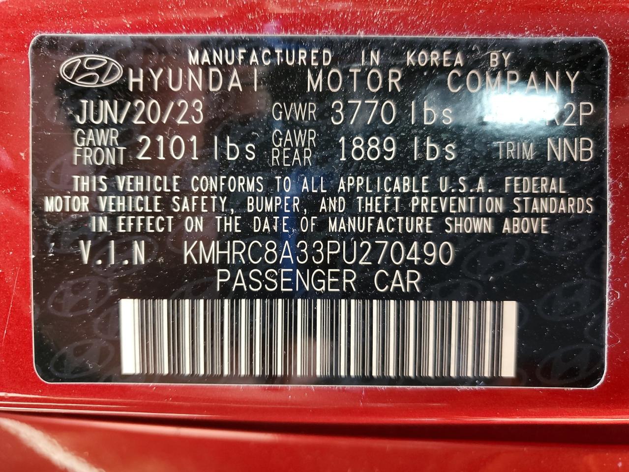 2023 Hyundai Venue Sel VIN: KMHRC8A33PU270490 Lot: 59895495