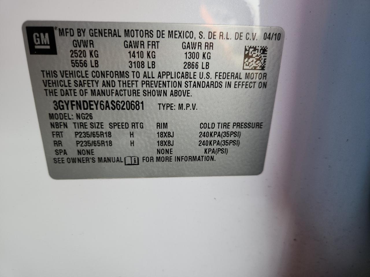 2010 Cadillac Srx Luxury Collection VIN: 3GYFNDEY6AS620681 Lot: 61898545