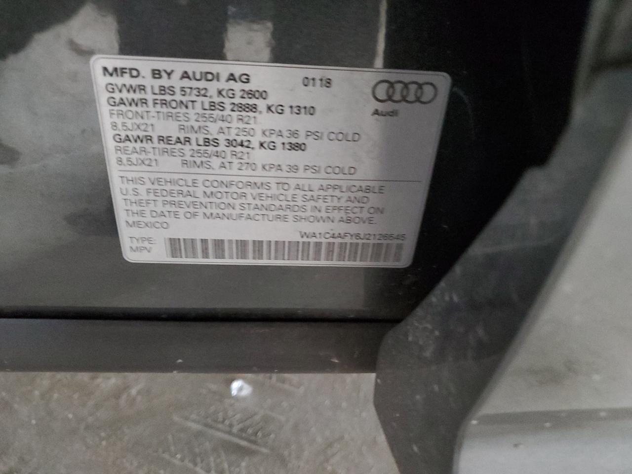 wa1c4afy6j2126545 WA1C4AFY6J2126545 2018 Audi Sq5 Prestige