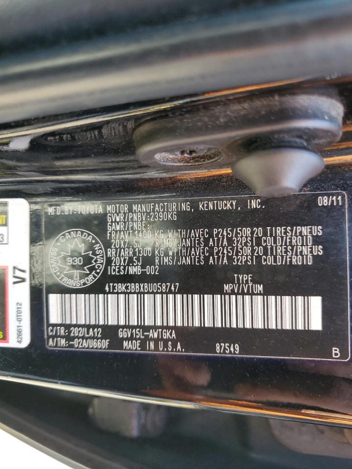 2011 Toyota Venza VIN: 4T3BK3BBXBU058747 Lot: 61793695