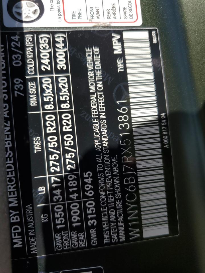 2024 Mercedes-Benz G 550 VIN: W1NYC6BJ7RX513861 Lot: 61536845