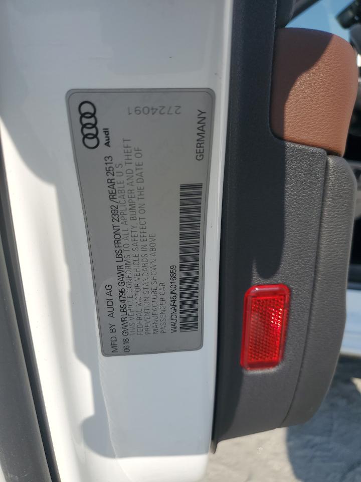 2018 Audi A4 Premium VIN: WAUDNAF45JN016859 Lot: 61995945