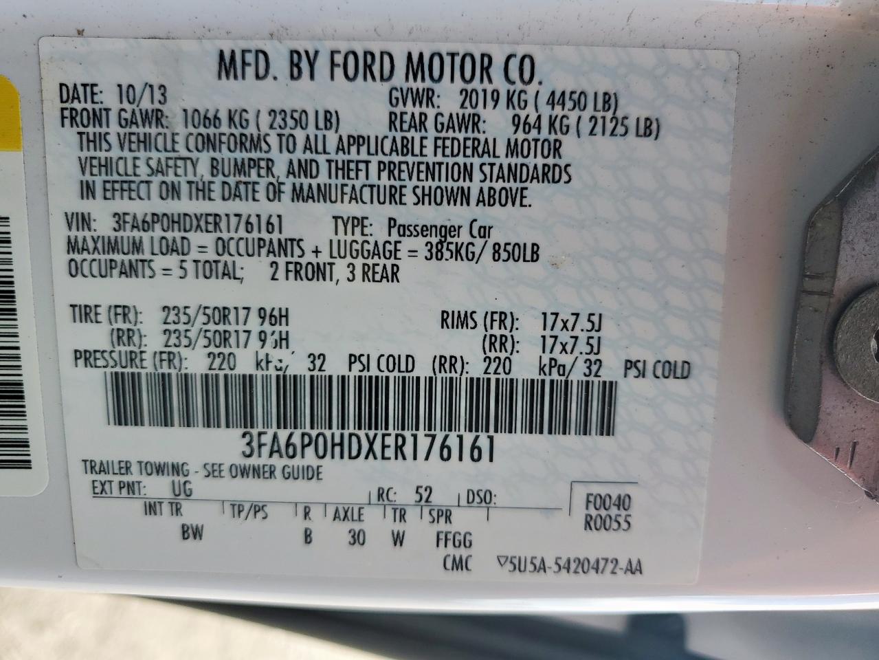 2014 Ford Fusion Se VIN: 3FA6P0HDXER176161 Lot: 62368105