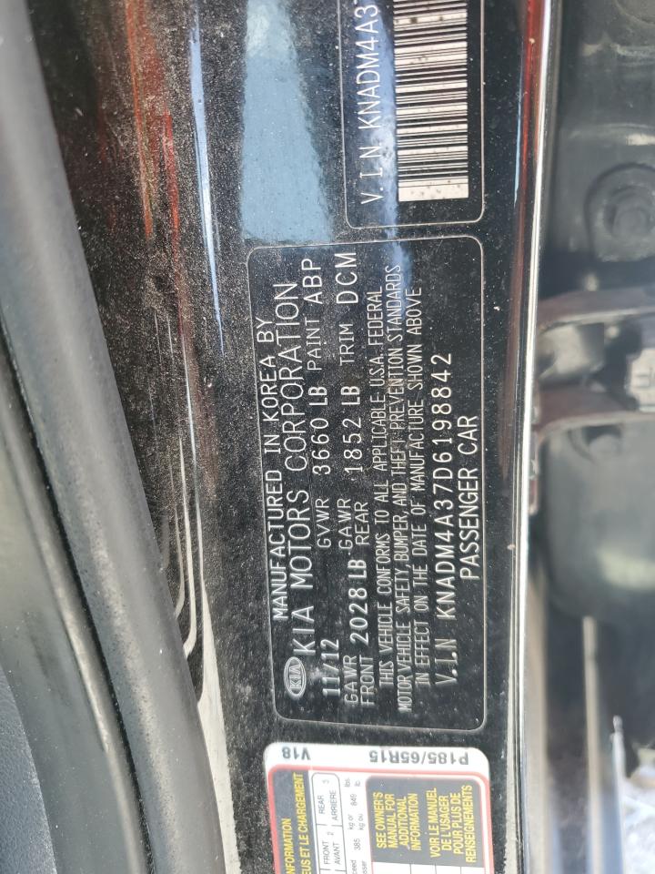 2013 Kia Rio Lx VIN: KNADM4A37D6198842 Lot: 62130455