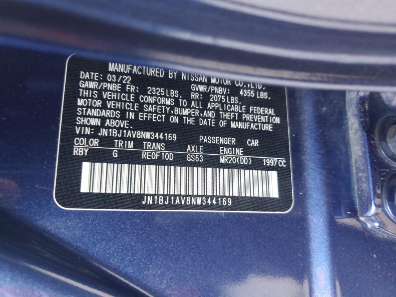 2022 Nissan Rogue Sport S VIN: JN1BJ1AV8NW344169 Lot: 62293335