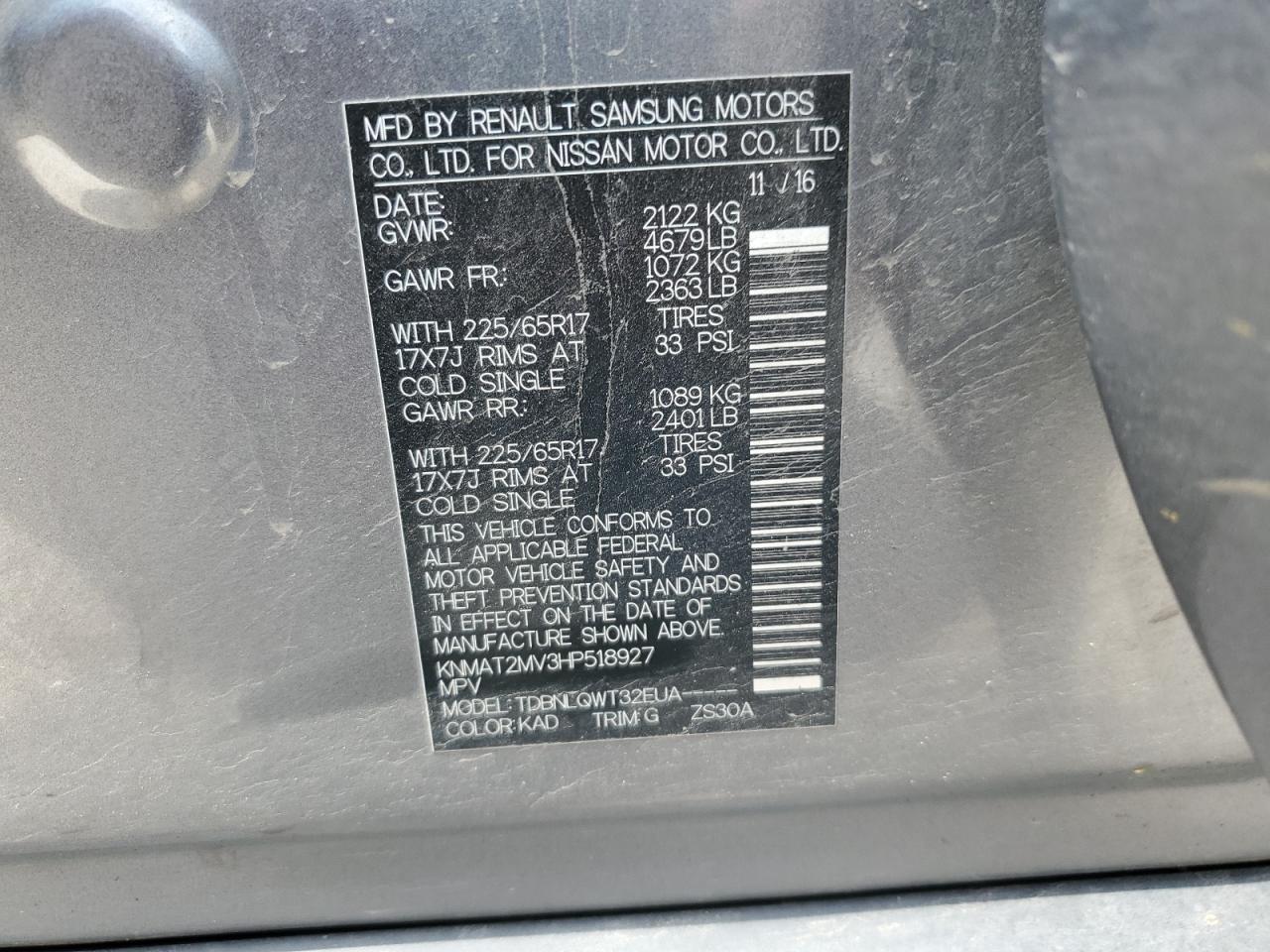 KNMAT2MV3HP518927 NISSAN ROGUE 2017