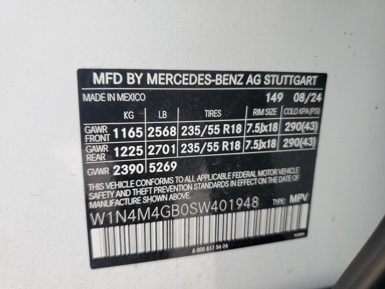 2025 Mercedes-Benz Glb 250 VIN: W1N4M4GB0SW401948 Lot: 59283005