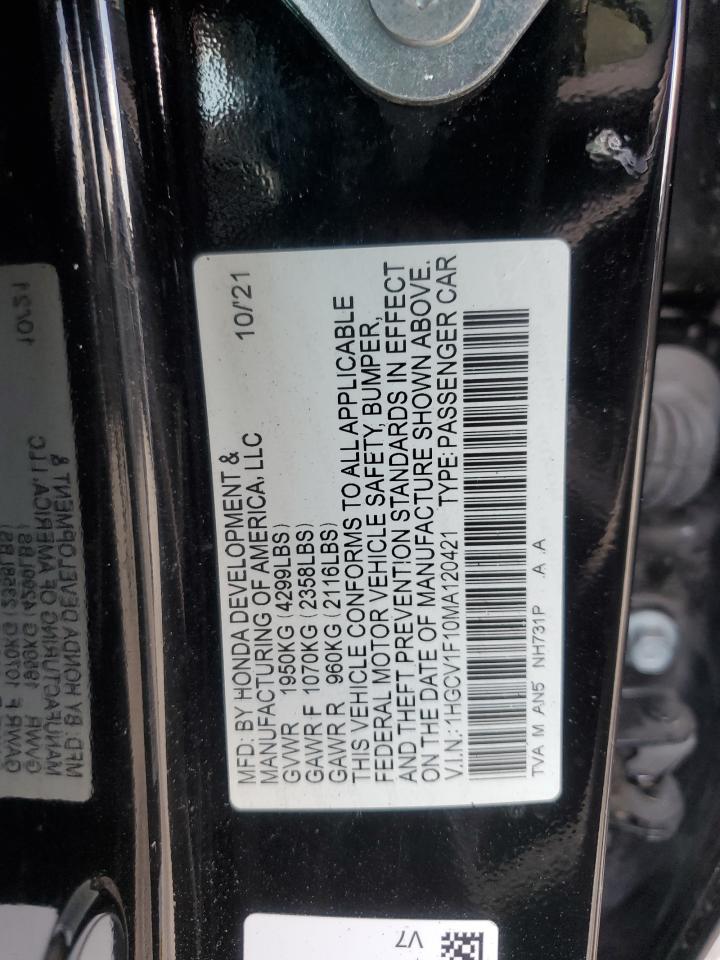 2021 Honda Accord Lx VIN: 1HGCV1F10MA120421 Lot: 62139665