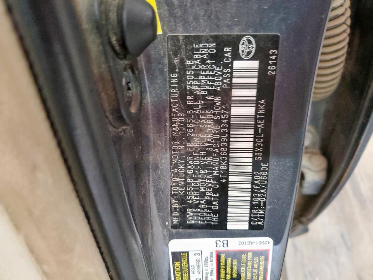 2009 Toyota Avalon Xl VIN: 4T1BK36B39U334571 Lot: 59554505