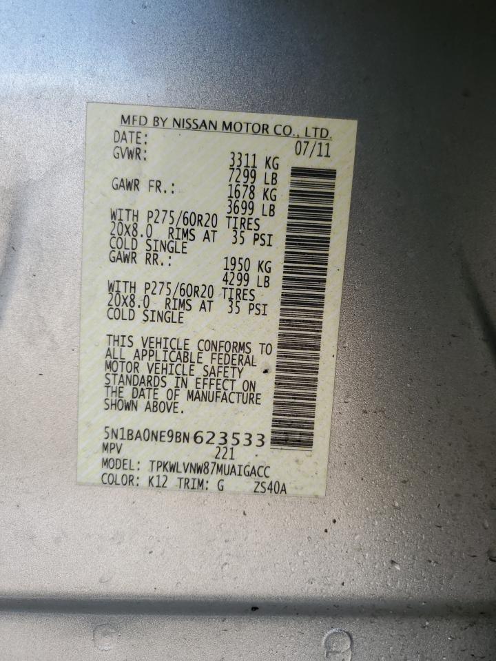 2011 Nissan Armada Platinum VIN: 5N1BA0NE9BN623533 Lot: 60719325