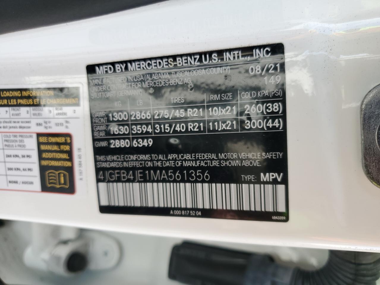 2021 Mercedes-Benz Gle 350 VIN: 4JGFB4JE1MA561356 Lot: 62351785