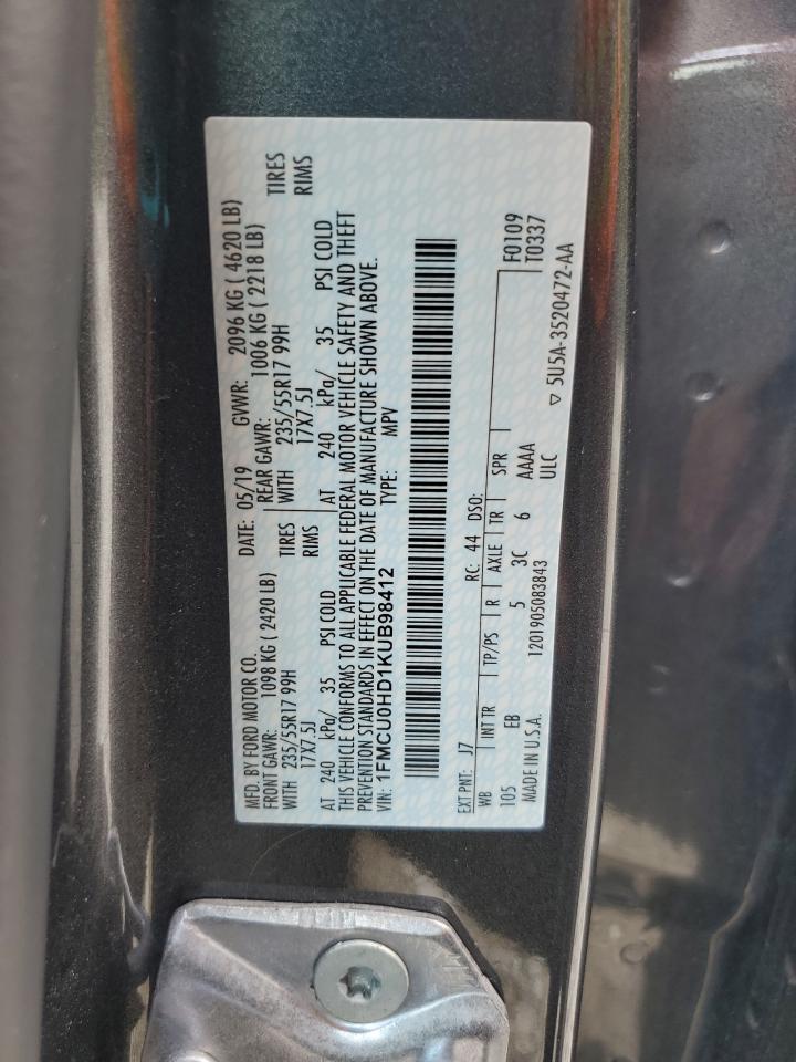 1FMCU0HD1KUB98412 FORD ESCAPE 2019