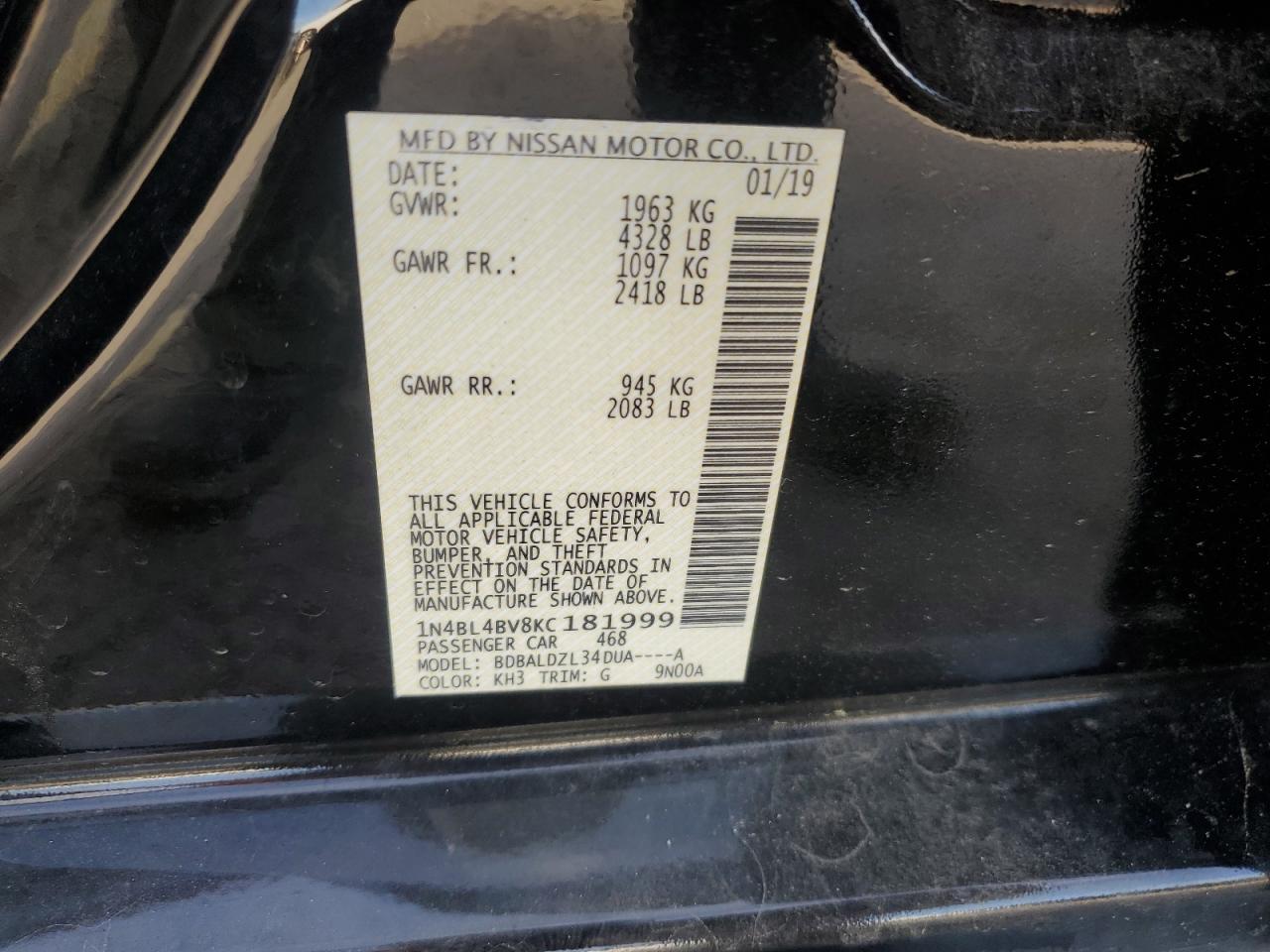 1N4BL4BV8KC181999 NISSAN ALTIMA 2019