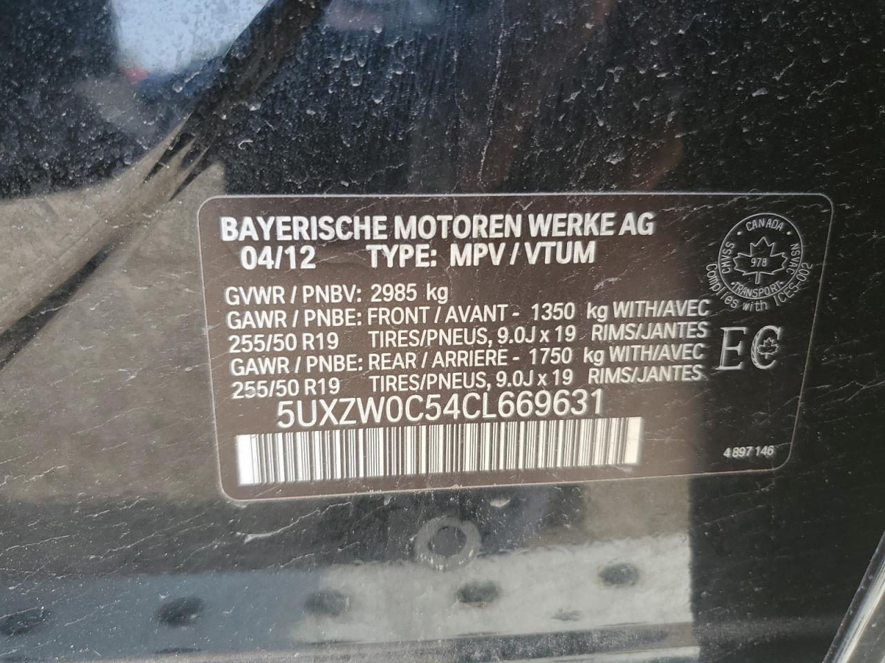 2012 BMW X5 xDrive35D VIN: 5UXZW0C54CL669631 Lot: 61792775