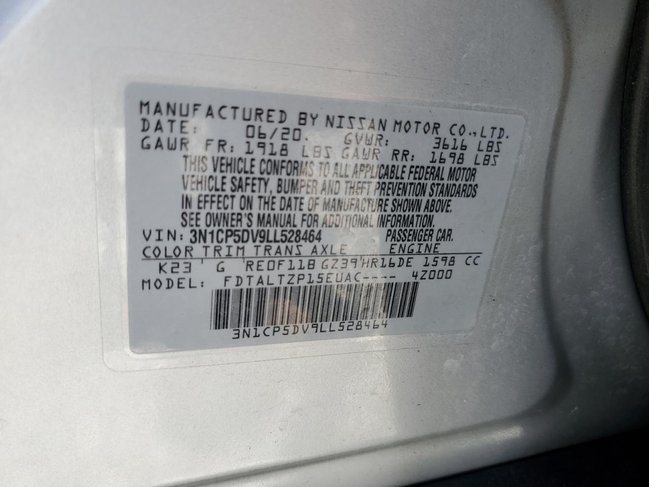 2020 Nissan Kicks Sr VIN: 3N1CP5DV9LL528464 Lot: 61200415