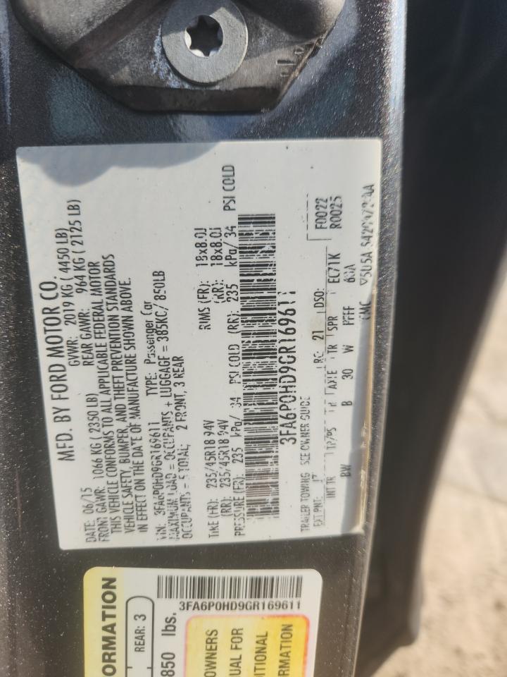 2016 Ford Fusion Se VIN: 3FA6P0HD9GR169611 Lot: 62939075