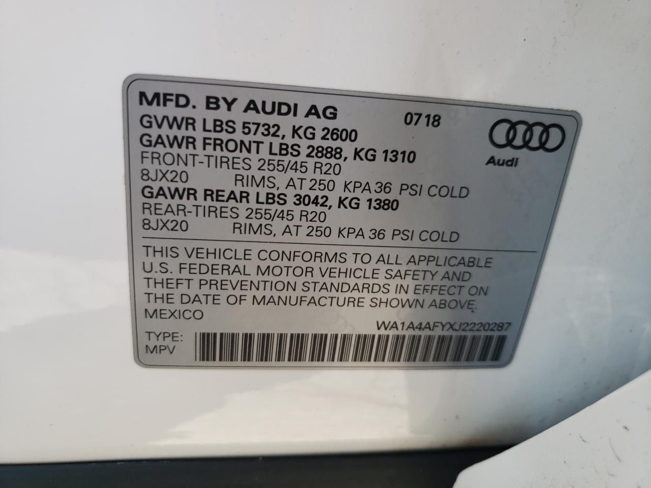 2018 Audi Sq5 Premium Plus VIN: WA1A4AFYXJ2220287 Lot: 61449845