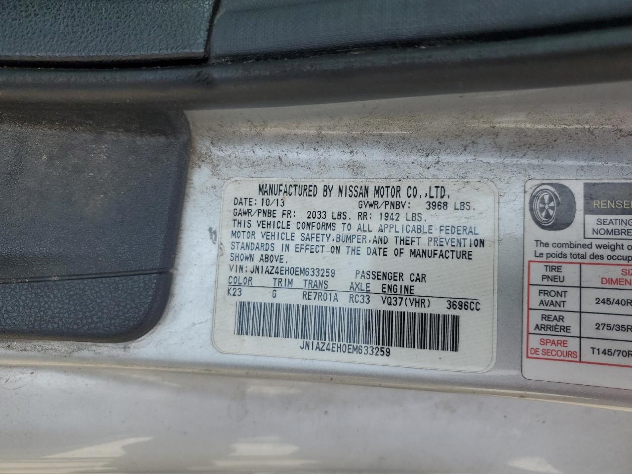 2014 Nissan 370Z Base VIN: JN1AZ4EH0EM633259 Lot: 60282445