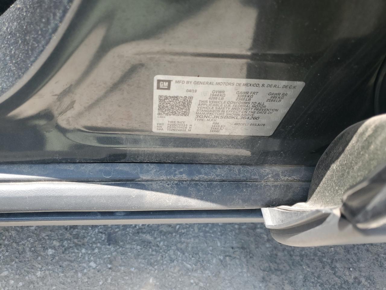 2019 Chevrolet Trax Ls VIN: 3GNCJKSB0KL364260 Lot: 59978175