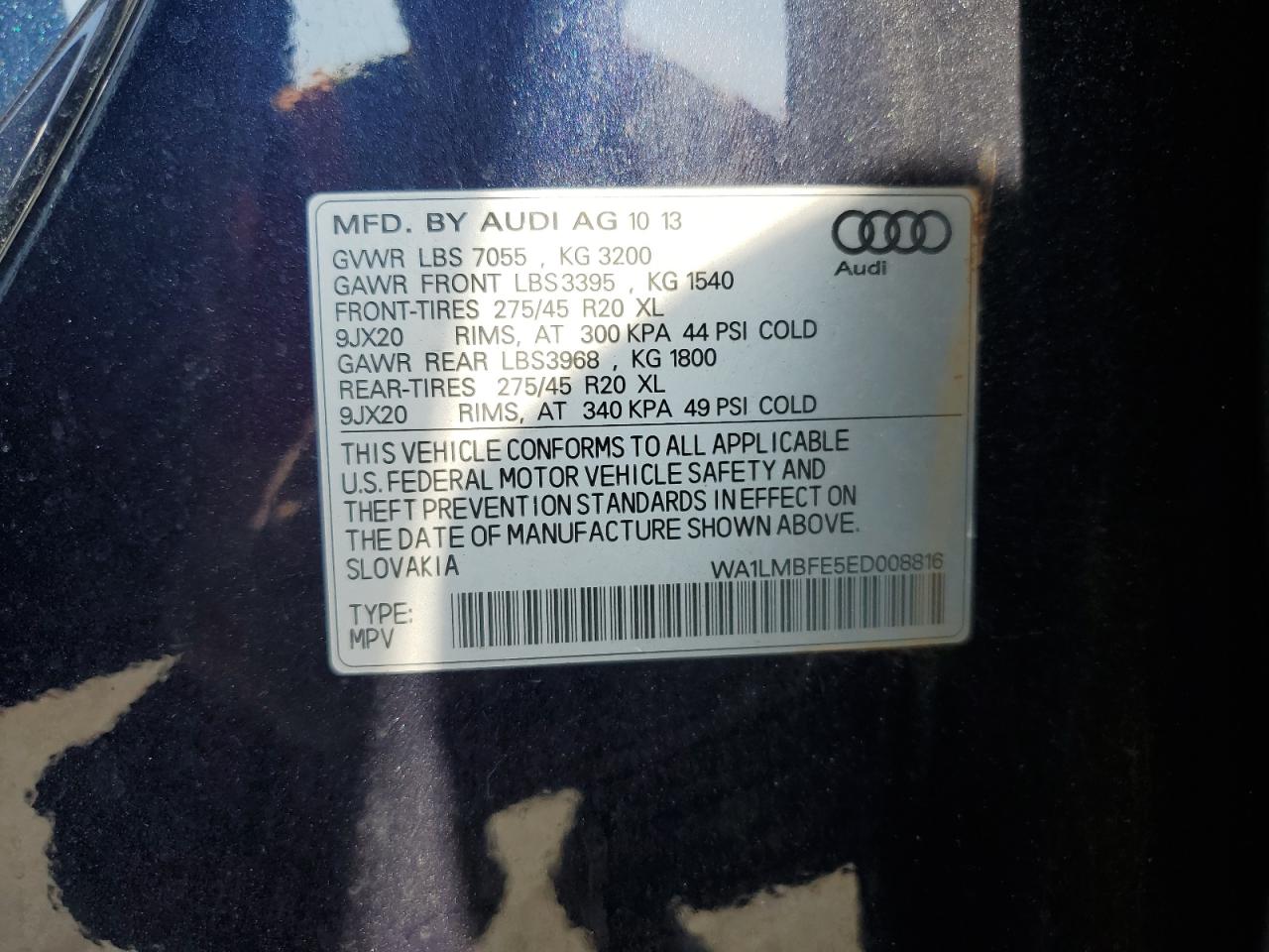 2014 Audi Q7 Premium Plus VIN: WA1LMBFE5ED008816 Lot: 60859015