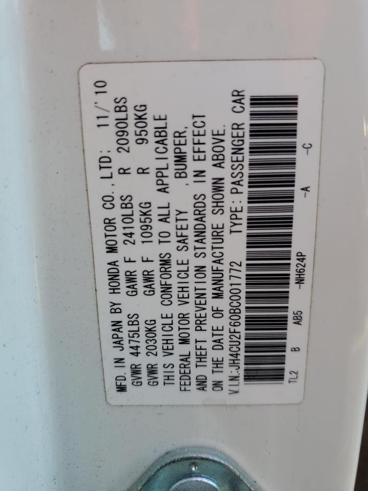 2011 Acura Tsx VIN: JH4CU2F60BC001772 Lot: 61608565