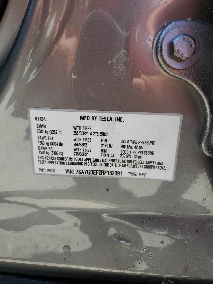 2024 Tesla Model Y VIN: 7SAYGDEF2RF152091 Lot: 62588285