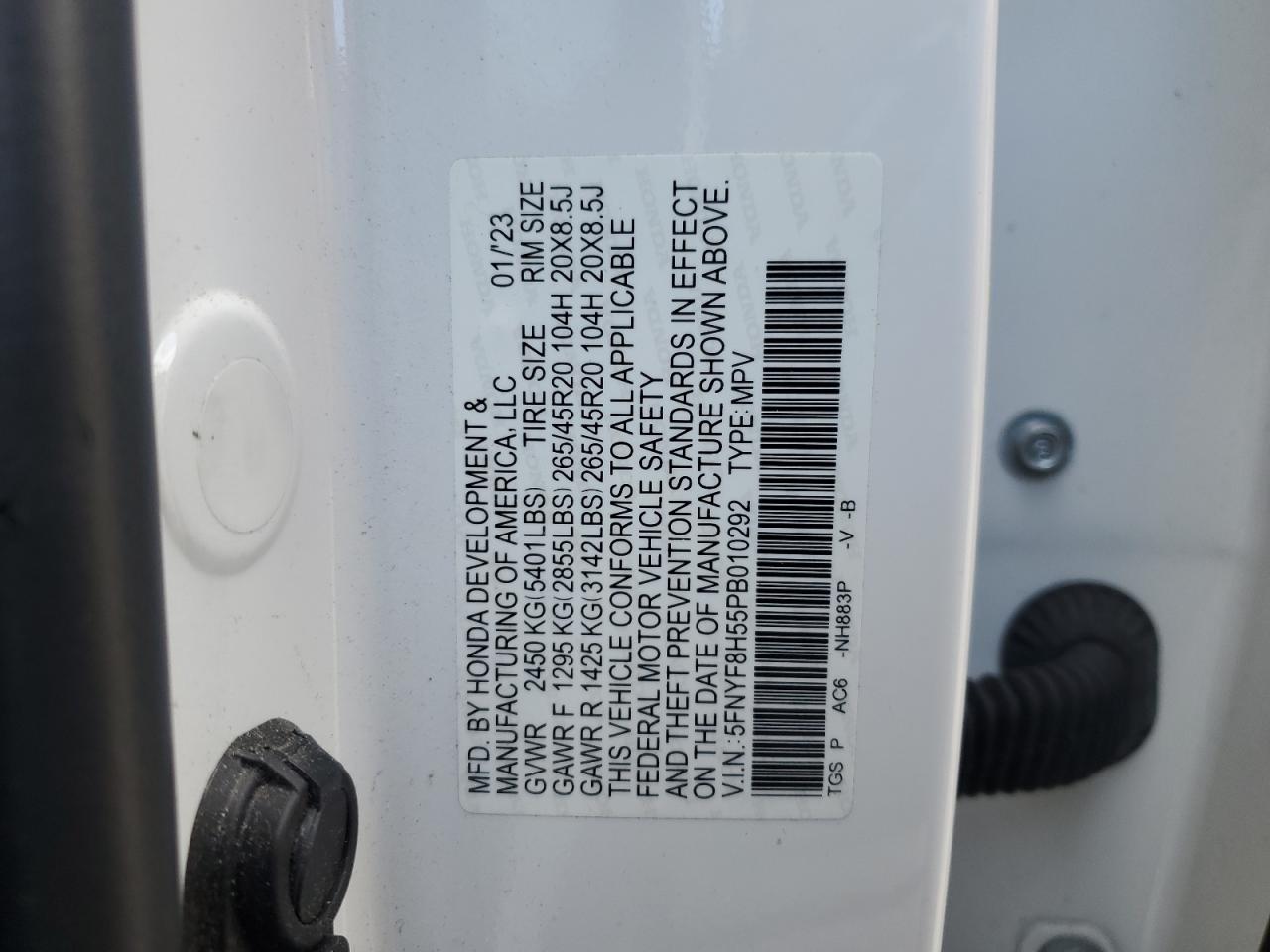 2023 Honda Passport Exl VIN: 5FNYF8H55PB010292 Lot: 62869945