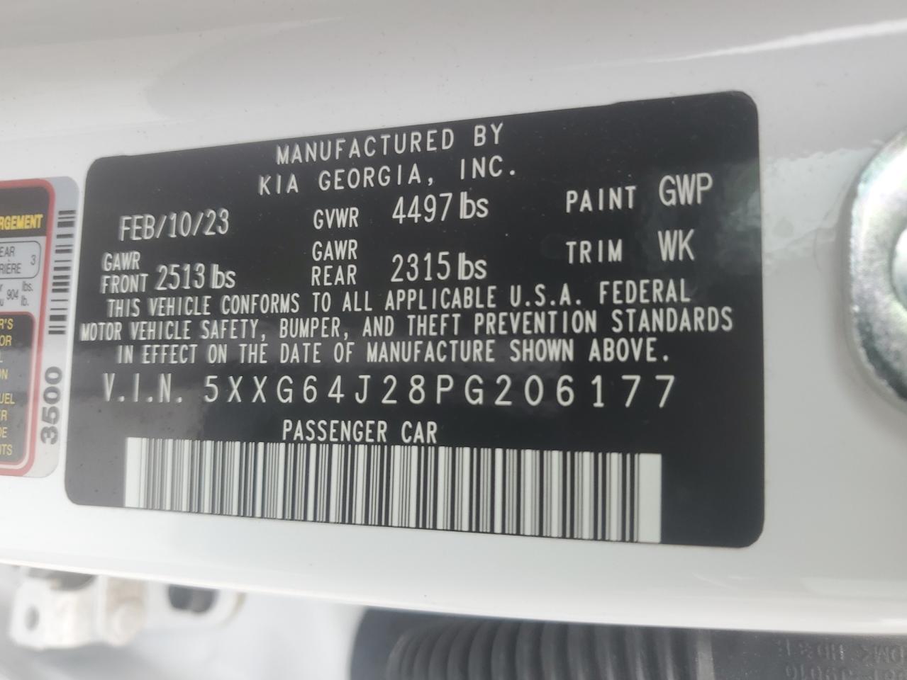 2023 Kia K5 Gt Line VIN: 5XXG64J28PG206177 Lot: 60711485