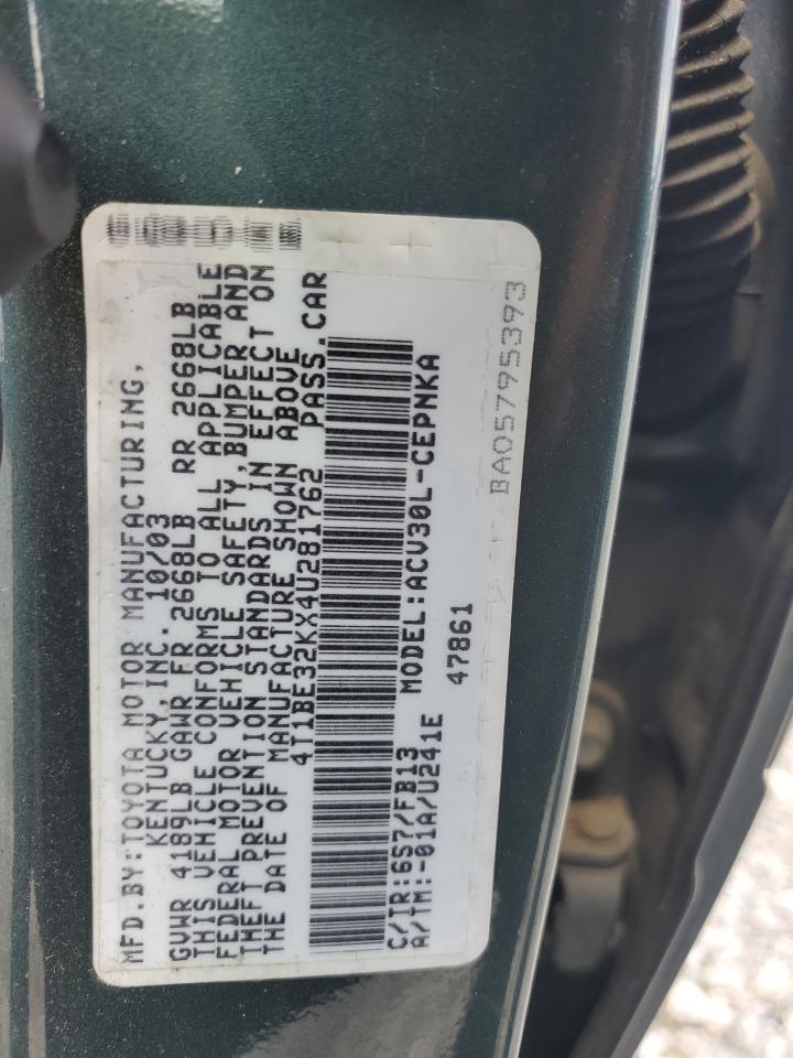 2004 Toyota Camry Le VIN: 4T1BE32KX4U281762 Lot: 63036315