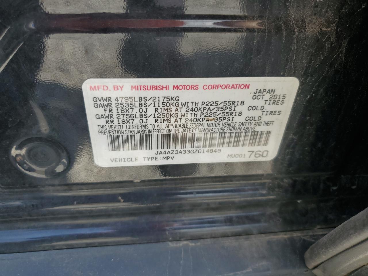 2016 Mitsubishi Outlander Se VIN: JA4AZ3A33GZ014849 Lot: 62724875
