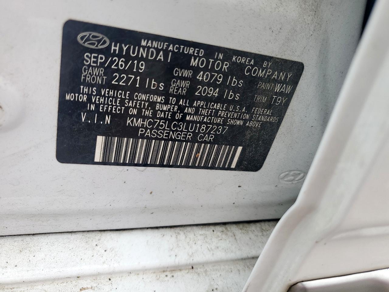 2020 Hyundai Ioniq Se VIN: KMHC75LC3LU187237 Lot: 60570395