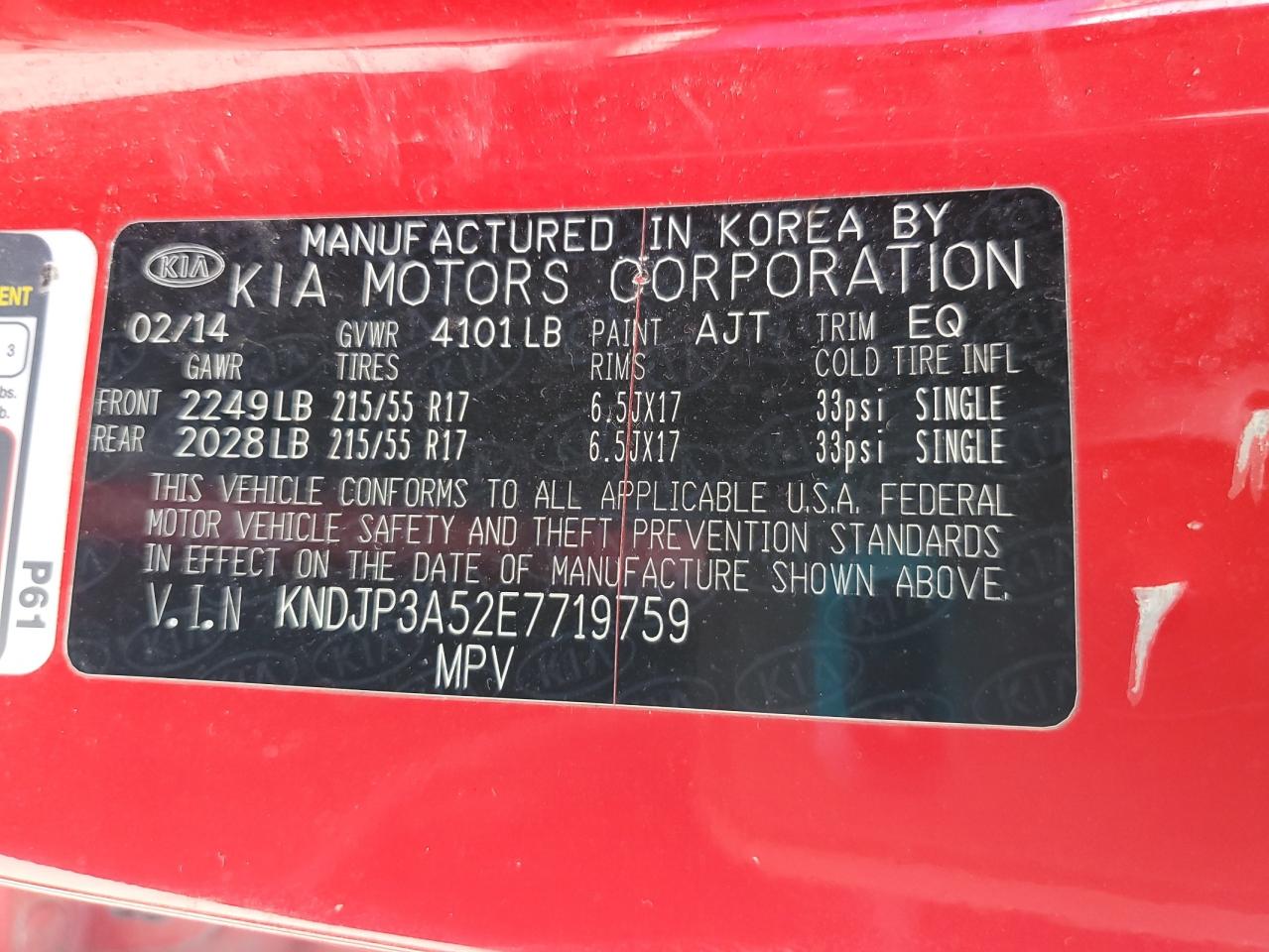 2014 Kia Soul + VIN: KNDJP3A52E7719759 Lot: 63145695